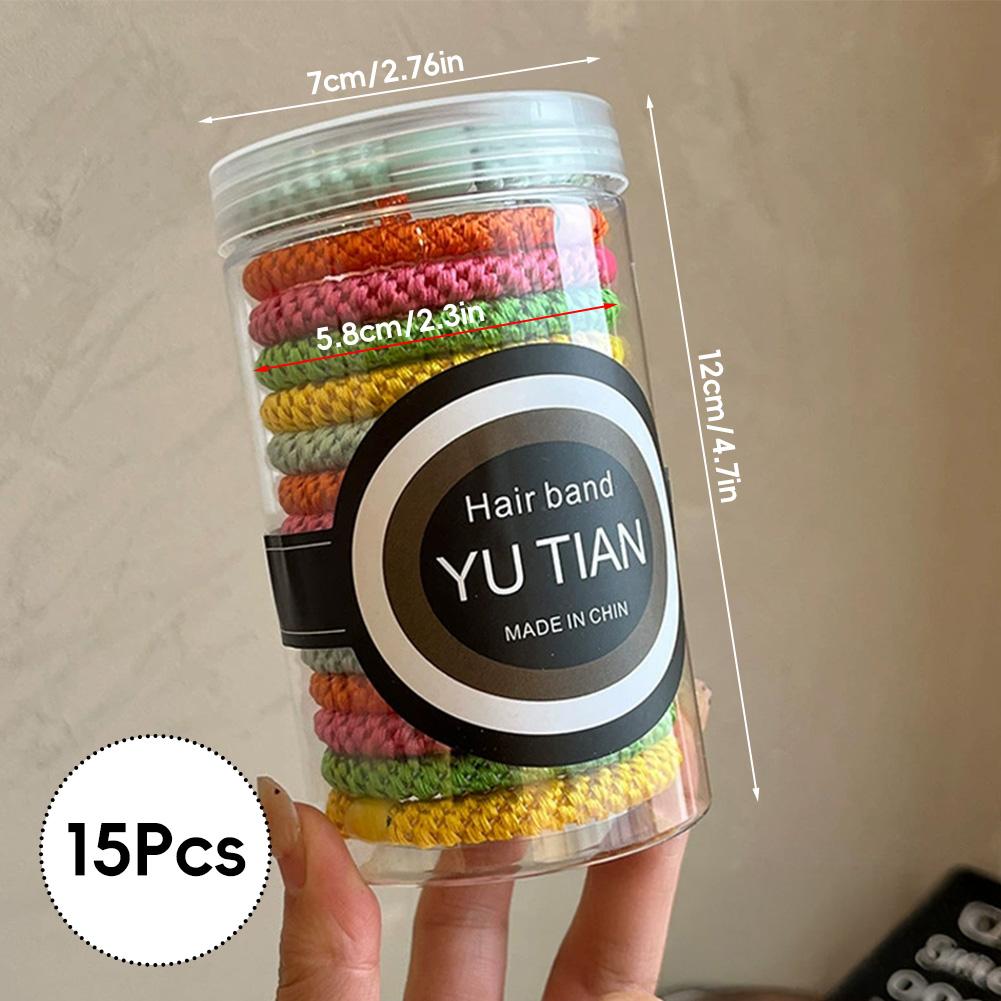 15pcs/set Braided Highly Elastic Hair Tie Durable Multi-colored Thick High Ponytail Rubber Band Headwear Hair Accessories