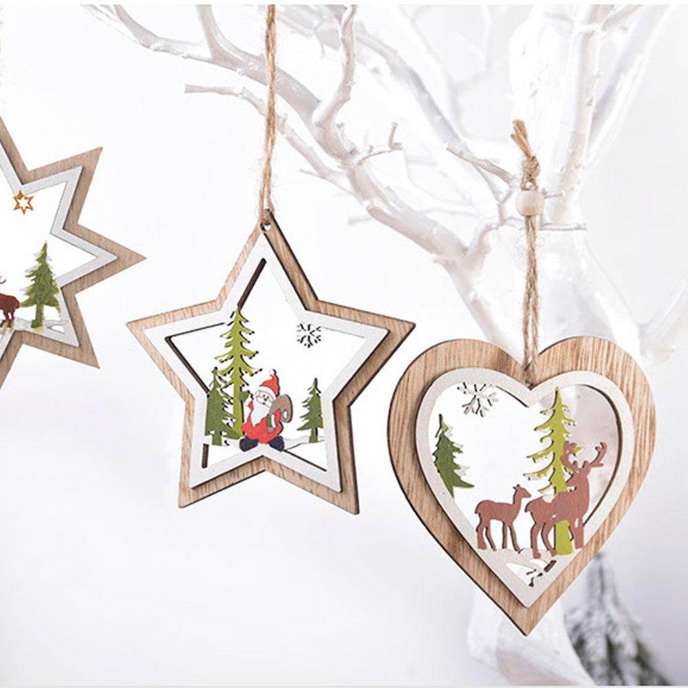 New Gift DIY Craft Christmas Tree Pendant Xmas Ornament Wood Hanging Snowman Snowflake Elk