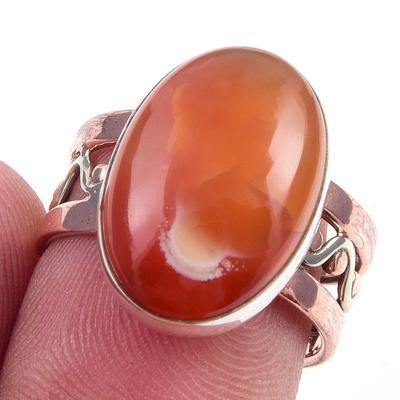 Natural Carnelian Gemstone Handmade 925 Sterling Silver Two Tone Ring S.7 w1L60