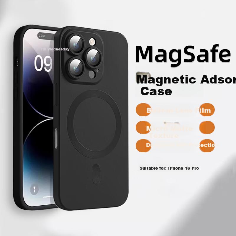 Apple IPhone 16 Pro Case, IPhone 16 Pro Magnetic Case Magsafe Charging Full Protection Lens Anti-Drop Business Simple Style with Built-In Lens Film