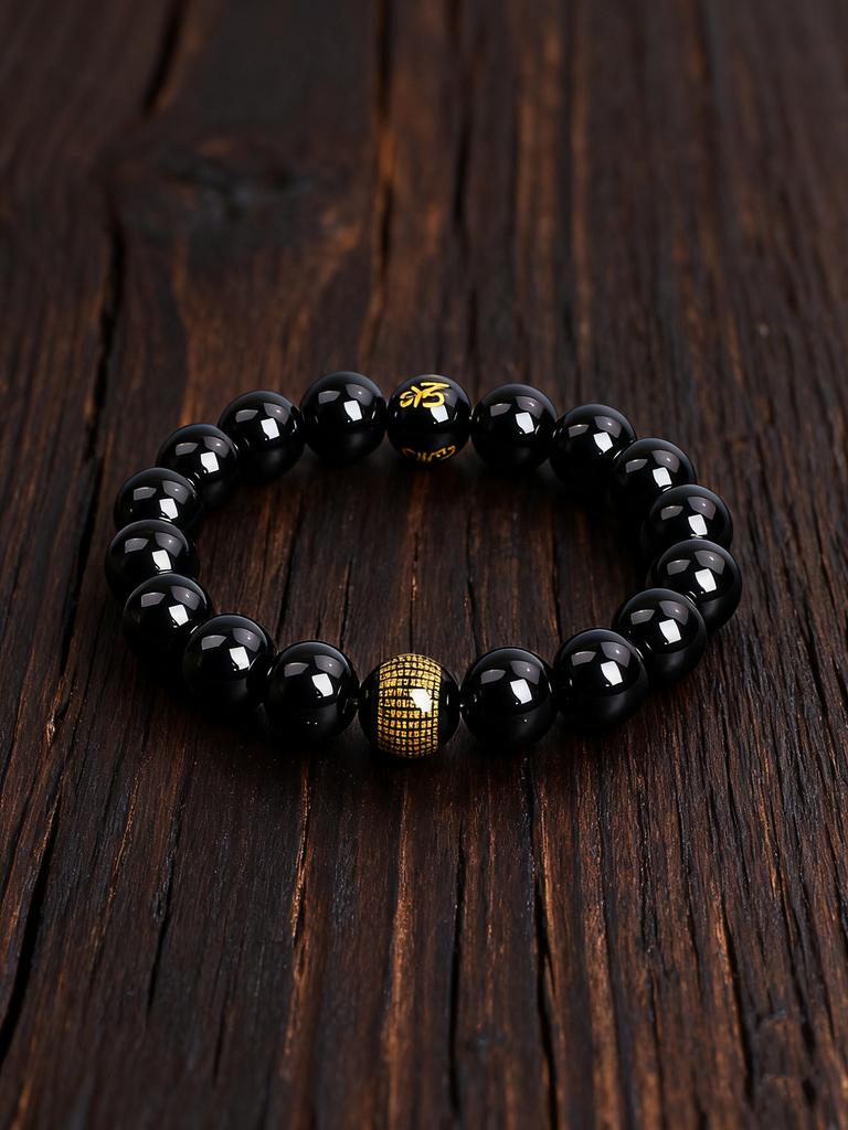 Onyx Beads Protection & Vigour Buddhist Bracelet Heart Sutra Six True Words Natural Stone Prayer Beads for Men Calmness Jewelry