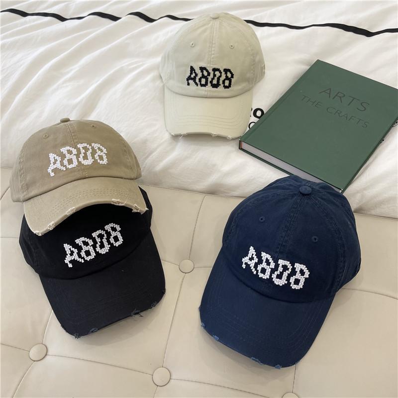 Hat Women's Spring and Summer Versatile Embroidery Ripped Baseball Cap Men's Street Hipster Couple Bent Eaves Soft Top Cap