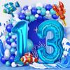 40 Inch Under the Sea Blue Number 1 Balloon, Mini Sea Animal Balloons Ocean Animal Foil Balloon, Fish Crawfish Balloons for Boys Girls Ocean Theme