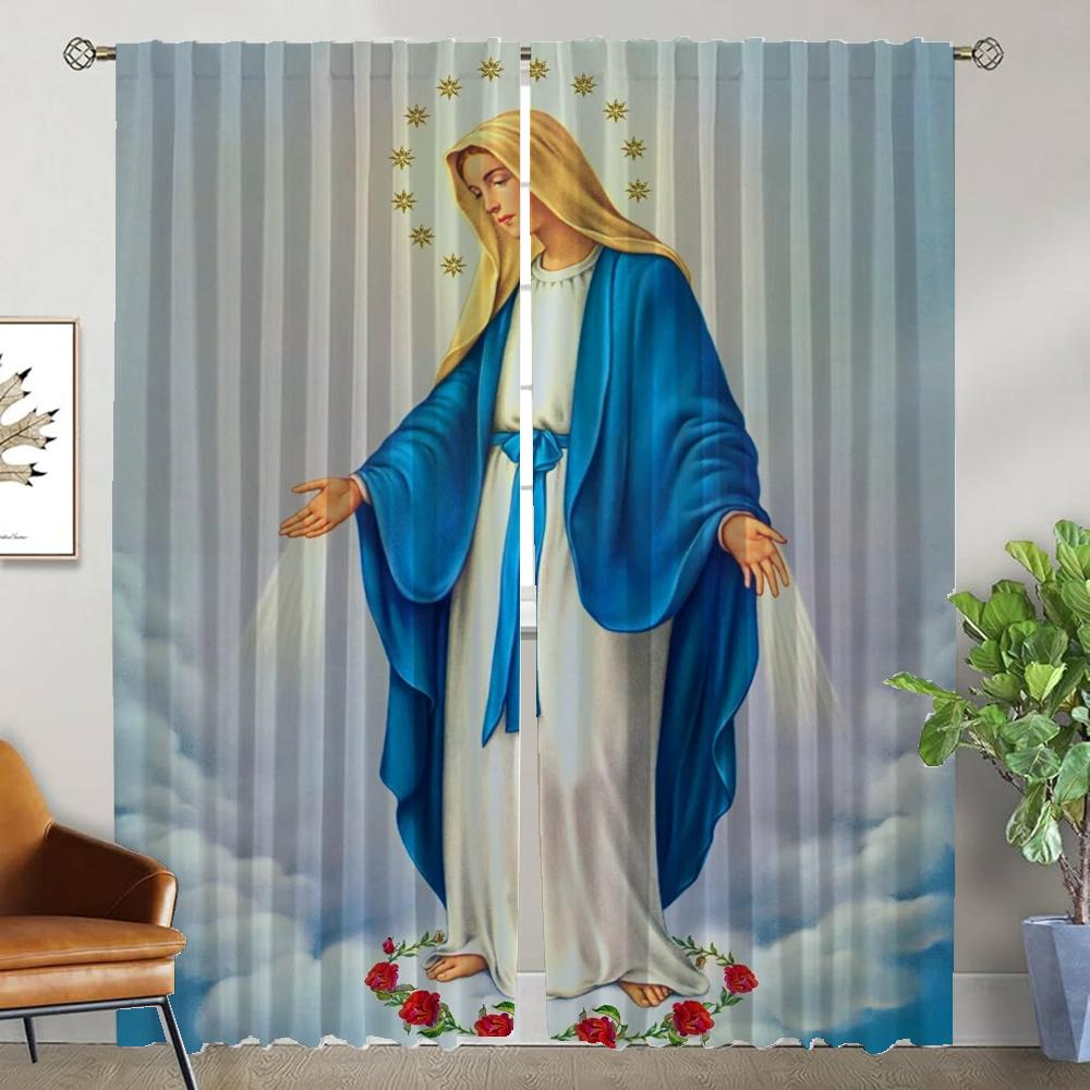 

Virgin Mary Anti-mosquito Curtains for Camera Shades Halloween Decoration Tulle for Bedroom Curtains Child Room Blackout Curtain W74xH114cmx2pcs-CL