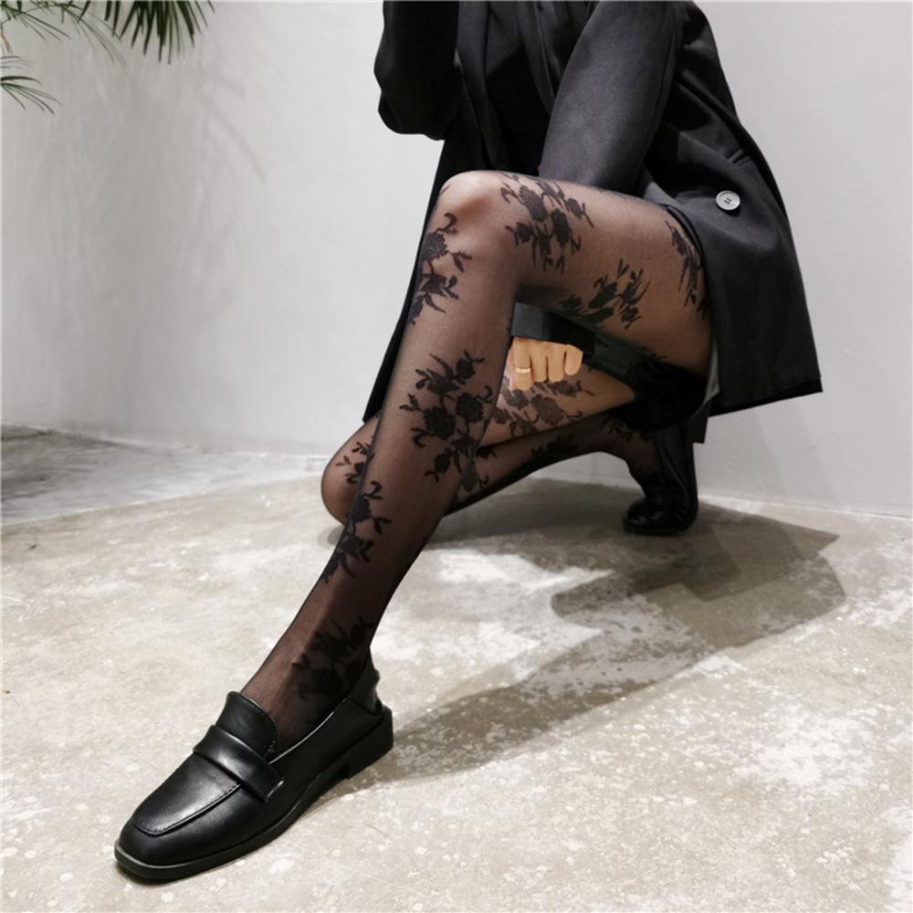 Vintage Rose Schwarz Weiß Strümpfe Damen Durchsichtig Floralmuster Strumpfhosen Floral Jacquard Strumpfhosen Anti-Haken Netz Weiche Strümpfe