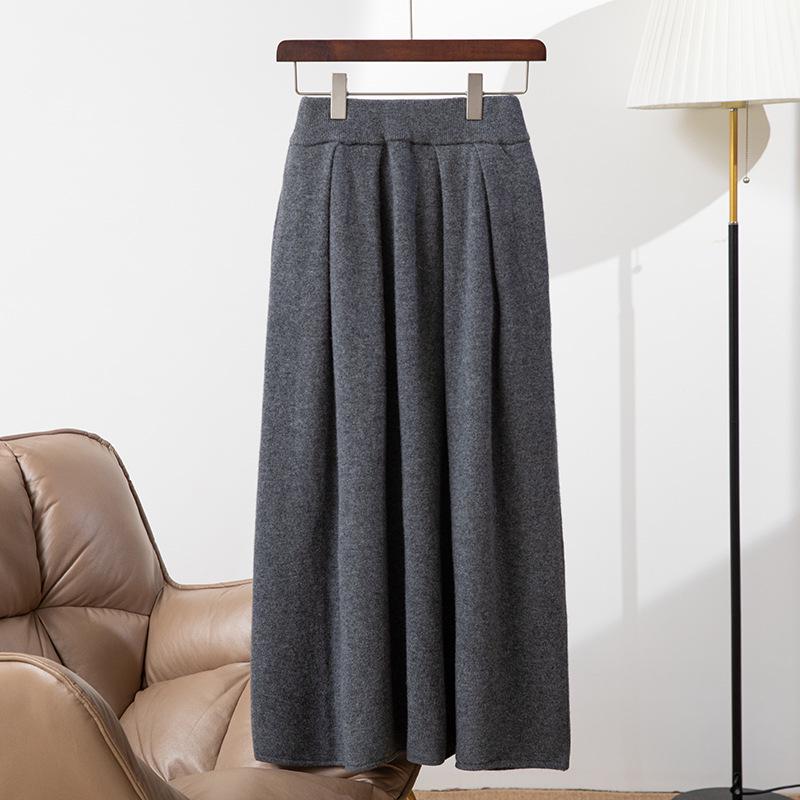 Pure Wool High-Waisted Mid-Length Cashmere Skirt for Women - Versatile Autumn/Winter Style M