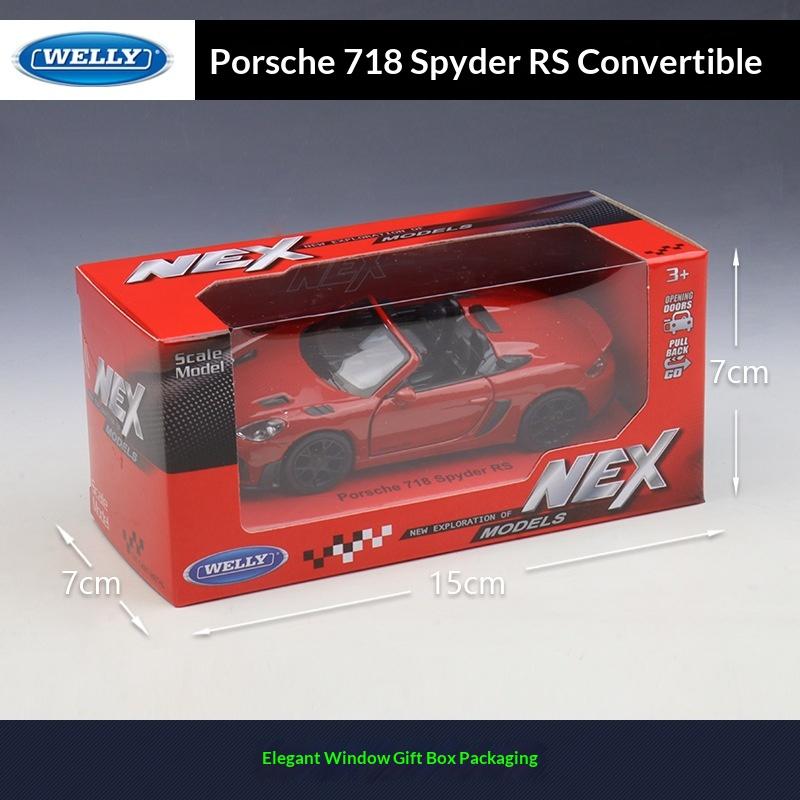 AKEZM1 WELLY 1:36 Porsche 718 Spyder RS Convertible Alloy Die-cast Model, Officially Licensed Detailed Roadster Replica for Collectors