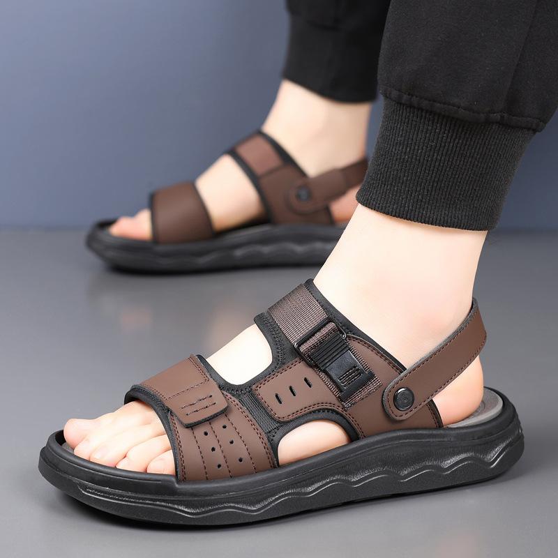 Fashion Outdoor Soft Sole Beach Shoes for Men Anti-slip Summer New Leather Sandals for Men Fashion Casual Dual-use Slipper Shoes Man
