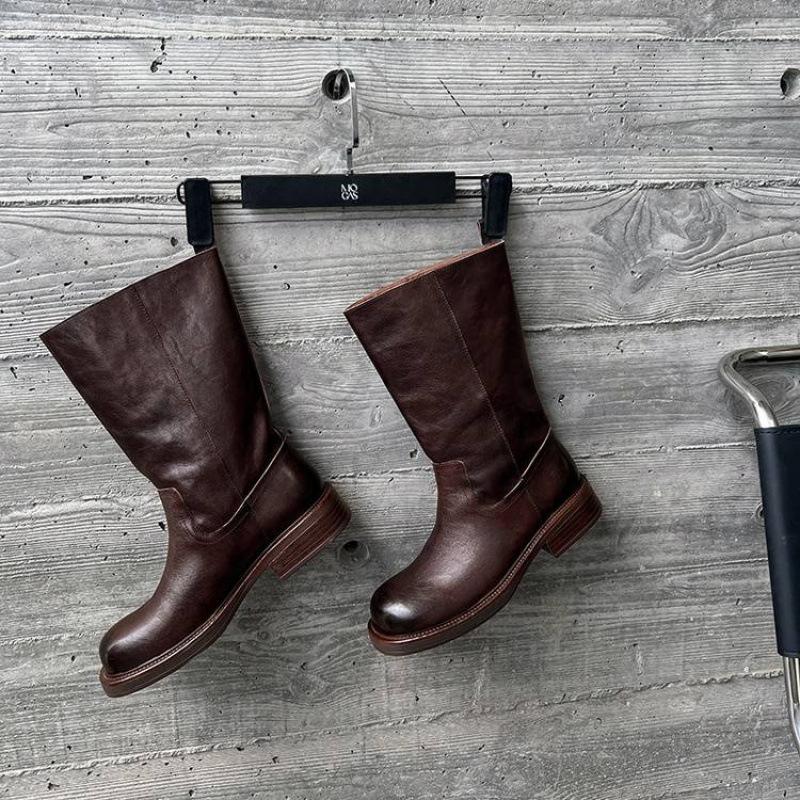 Podzimní a zimní dámské kožené boty velký obvod lýtka Martensky kůže pohodlná silná podrážka střední podpatek gumová podrážka nové nízké lýtko bo