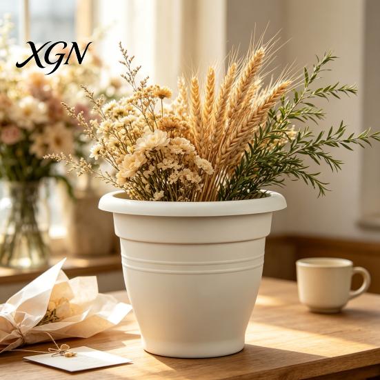 Round Container Gardening Planter Flower Pot, Lightweight Plant Pot with Drainage Elegant Garden Decor Pots Holes, Modern for Indoor And Outdoor