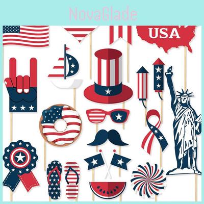 Usa Independence Day Photo Booth Props Pack With 20 Paper Accessories For July Fourth Events