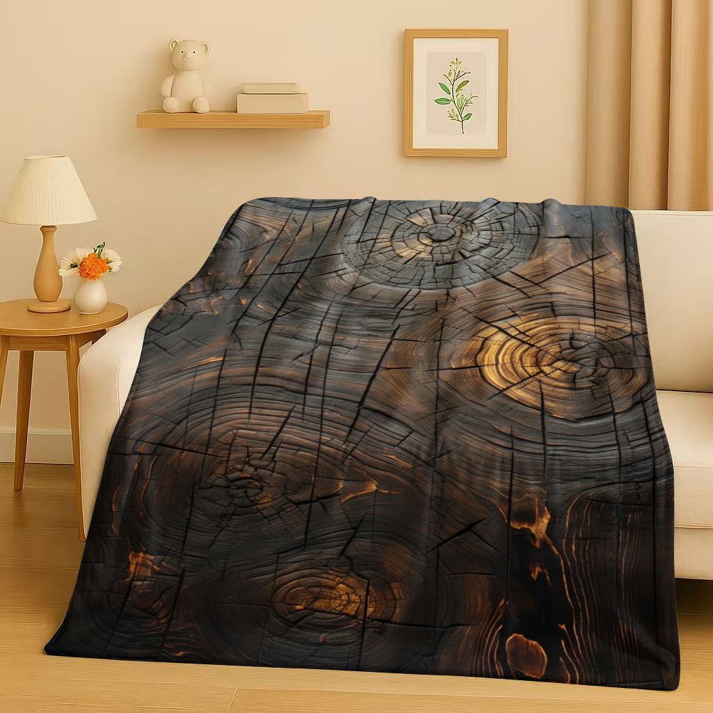 HD Retro Wood Grain Tree Growth Ring Brown Gray Flannel Blanket,Ultra Soft Plush Throw for Home Bedroom Bed Sofa Cover Gift Kid
