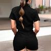 Women's Solid Color Workwear Style Short Sleeve Top Lace-Up Shorts Two Piece Set