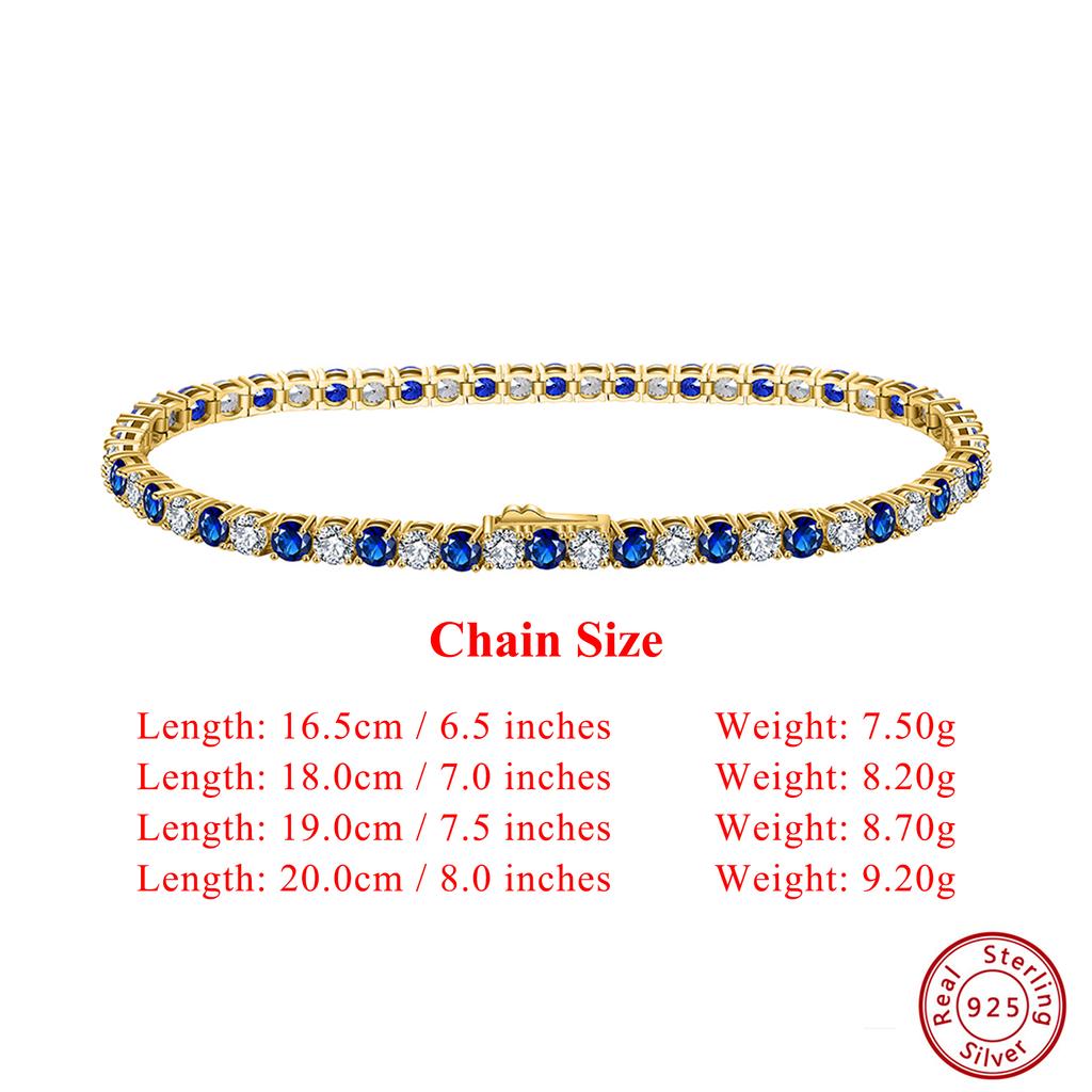 EFFIE QUEEN Náramek Tennis 925 Sterling Silver Modrý Safír 3mm Lesklý Zirkon Party Svatební Dárek Dámský Náramek Řetízek SB137