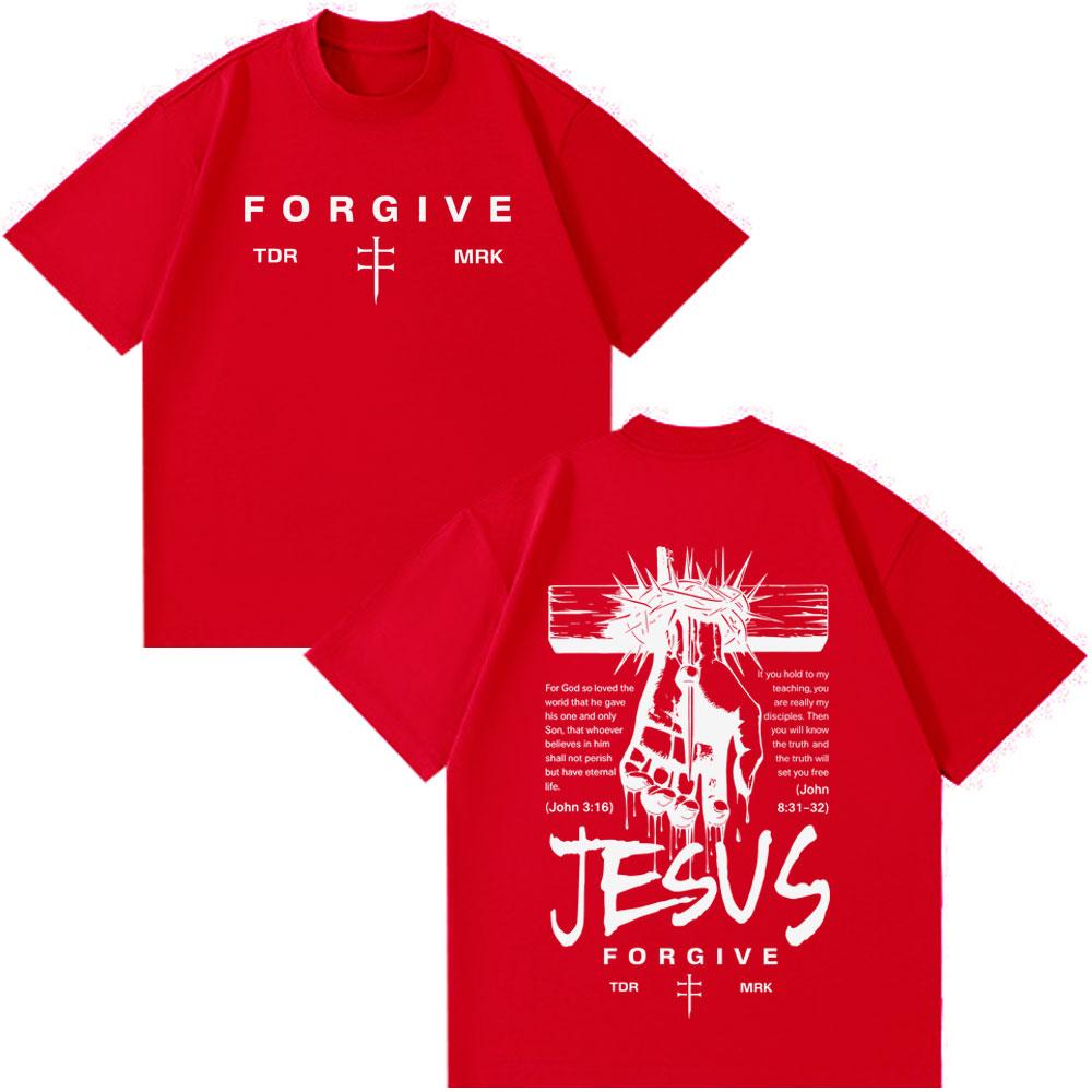 Jesus Forgive Vintage Fashion Graphic Tshirt Unisex Unisex Casual Loose Tshirts Shortsleeved Oversized Hiphop Cotton Tshirts