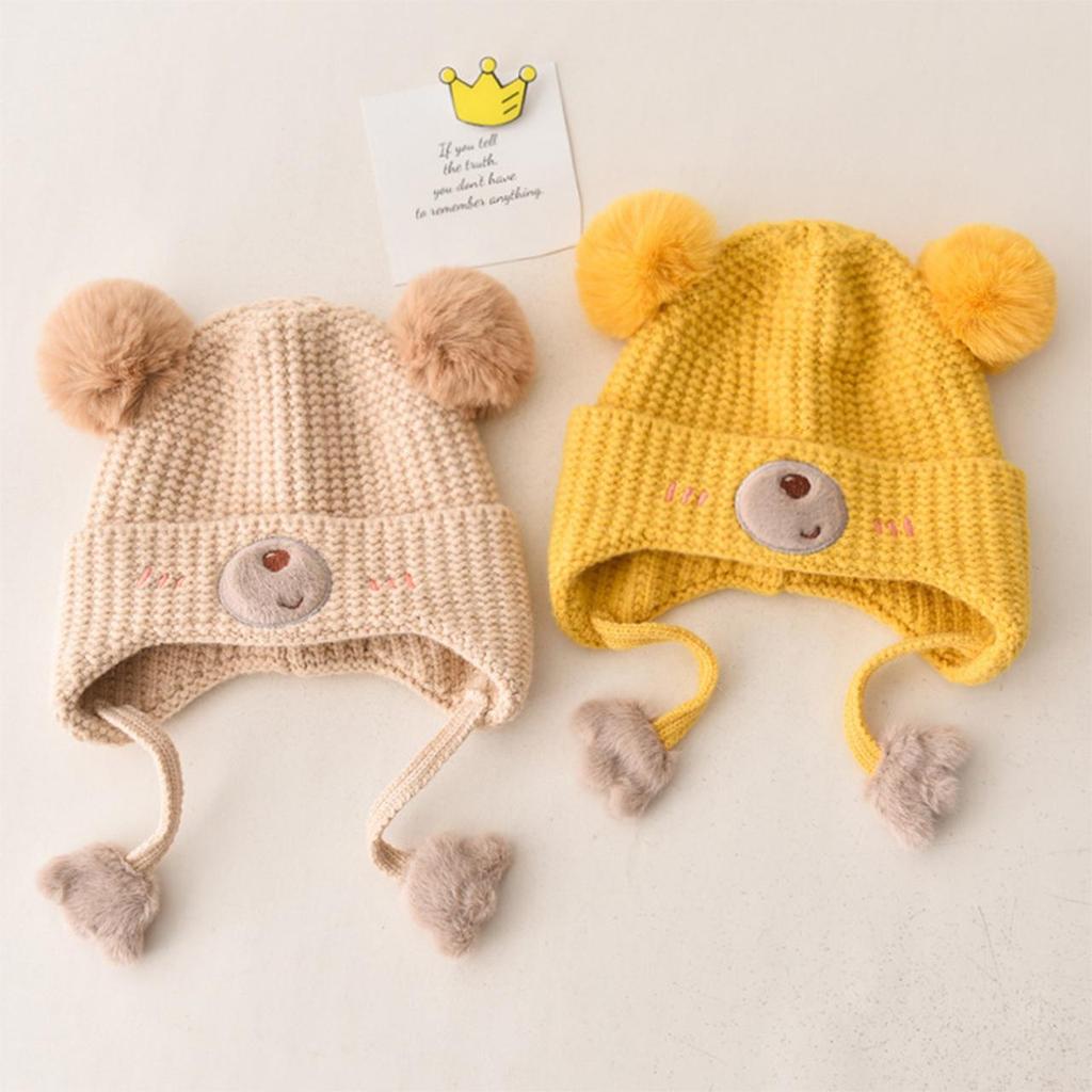 Chapeau d'hiver à rabats pour bébé, chaud, épais, tricoté, cache-oreilles pour enfants, garçon, fille, mignon, pompon, doublure en coton, bonnets