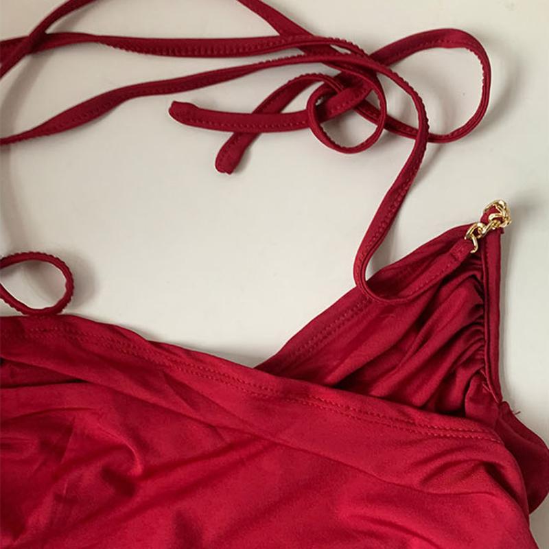 Women Irregular Vest Girls Low Chest Cross Halter Neck Lace Up Short Tank Tops