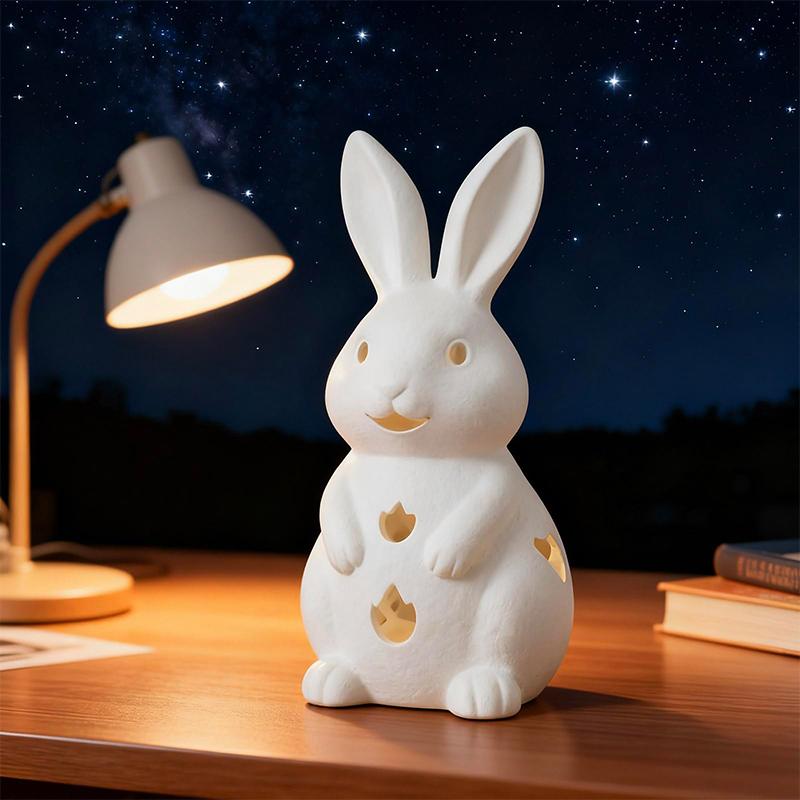 Easter Hollowed Out Rabbit Resin Candlestick, White Bunny Candle Holder, Home Decoration With Tea Light Opening
