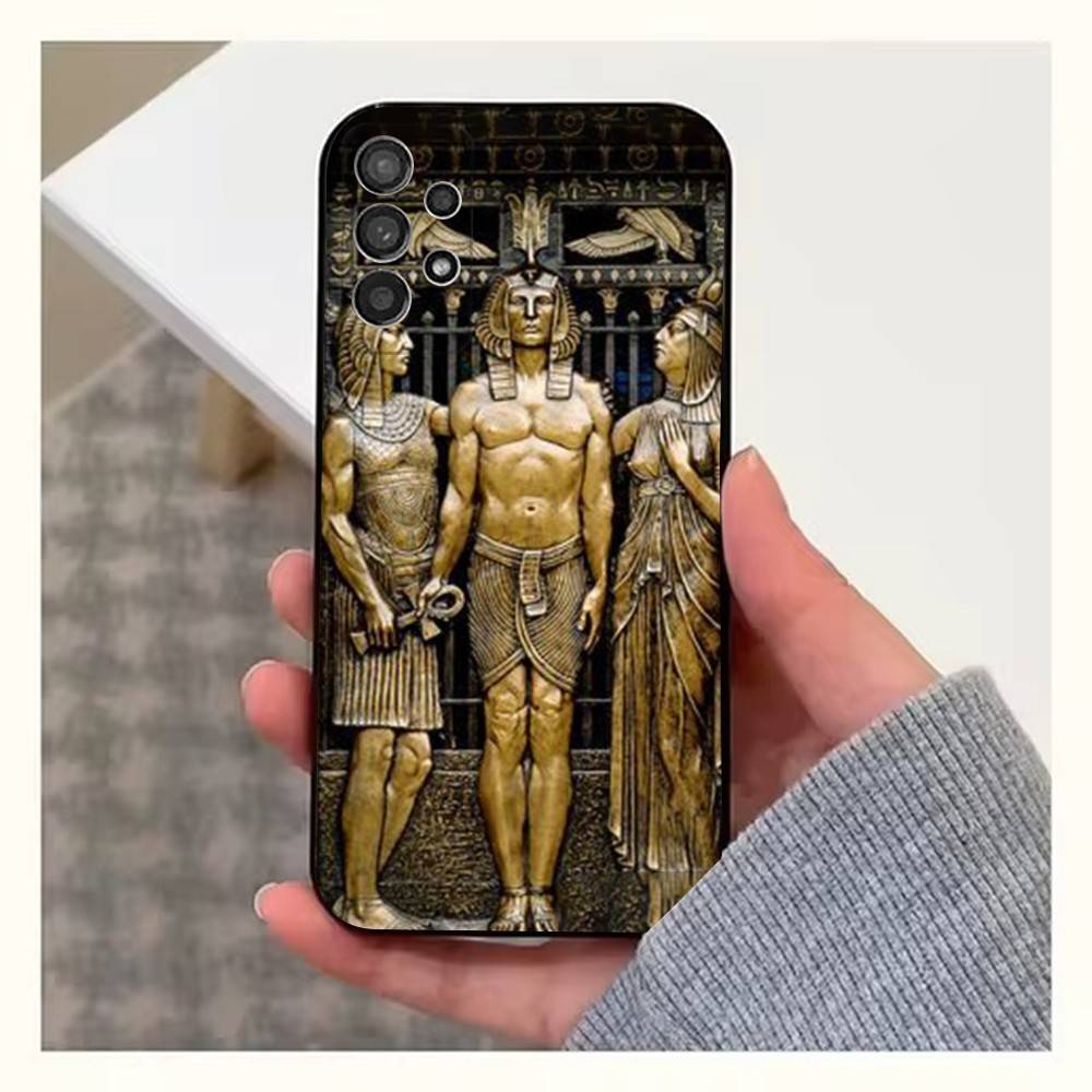 Mural Art Egypt Pharaoh Phone Case For Samsung S25,S24,S23,S22,S20,S21,S10,Ultra,Plus,Lite,FE,Soft Silicone Black Cover