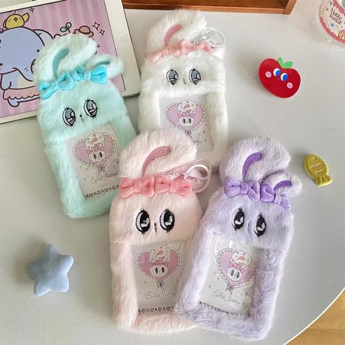 Esther Bunny Trading Card Case, Pass Holder, Fluffy Plush Toy (White)
