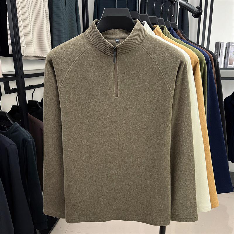 Men's Double-Sided German Fleece Hoodie with Half-High Collar, Zipper, Autumn/Winter Fashionable Outerwear.