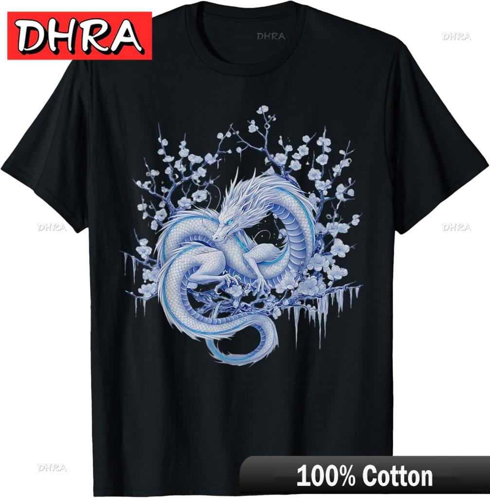 Japanese Dragon Winter Asian Cherry Blossoms Winter Dragon TShirt Unique Nostalgic Tops Clothing for Unisex TShirt Ropa Hombre