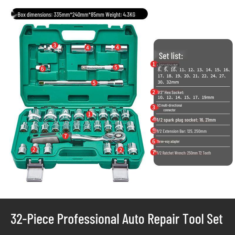 32-Piece Auto Repair Socket Wrench Set – Comprehensive Tool Kit