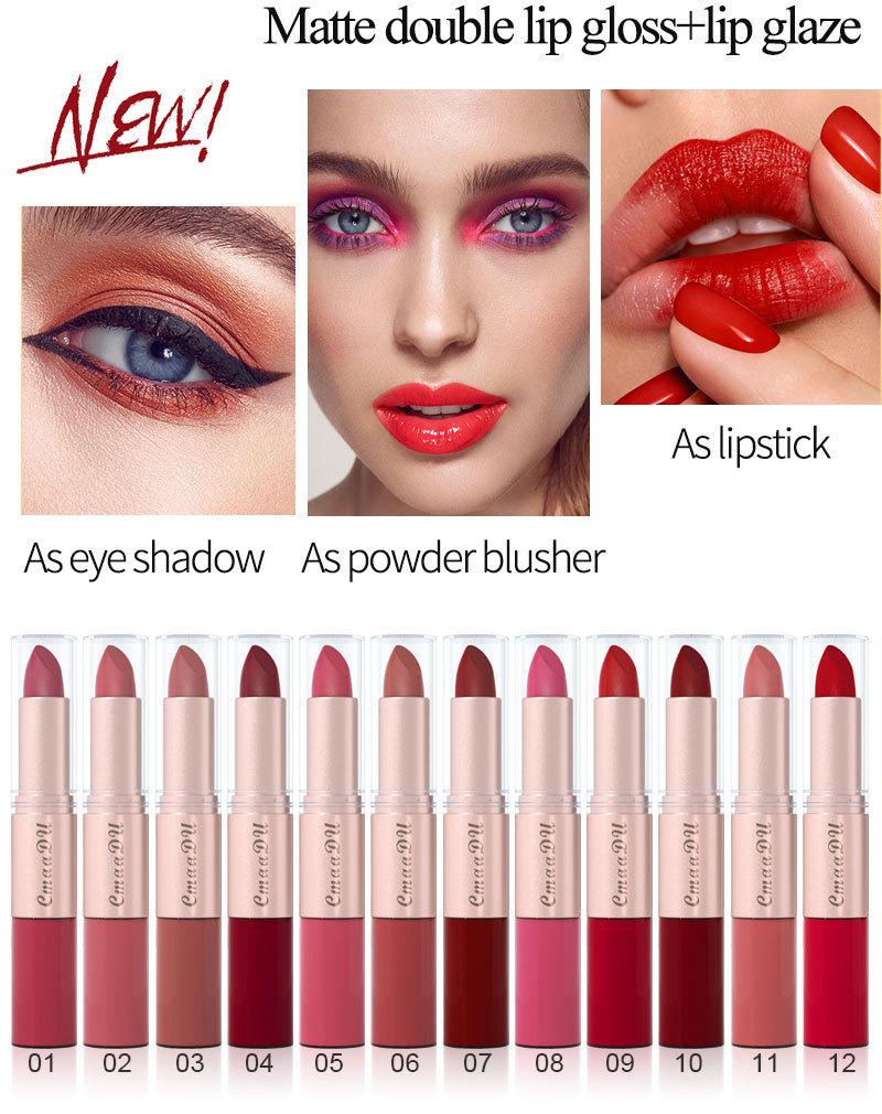 CmaaDu 3-Piece Matte Lipstick & Gloss Set: Velvet Finish, Non-Transferring Formula for Makeup.