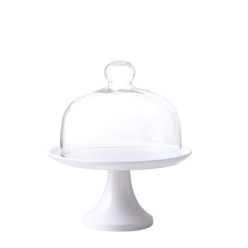 High-Footed Ceramic Cake Stand with Glass Dome