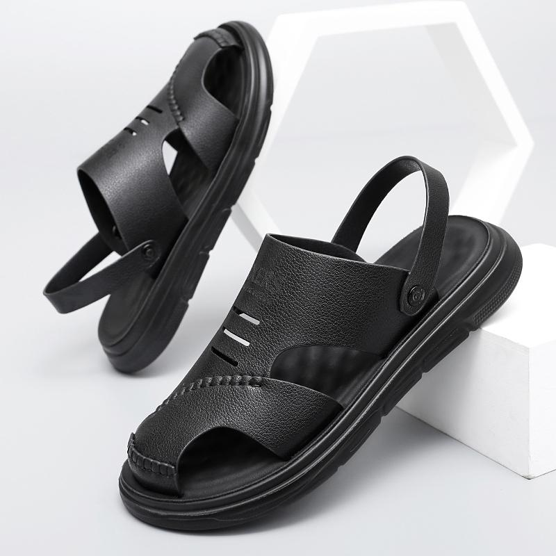 New Summer Men Sandals Soft Leather Beach Shoes Breathable Leisure Flats Hot Sale Man Sandals Fashion Mens Slippers Dual-Purpose