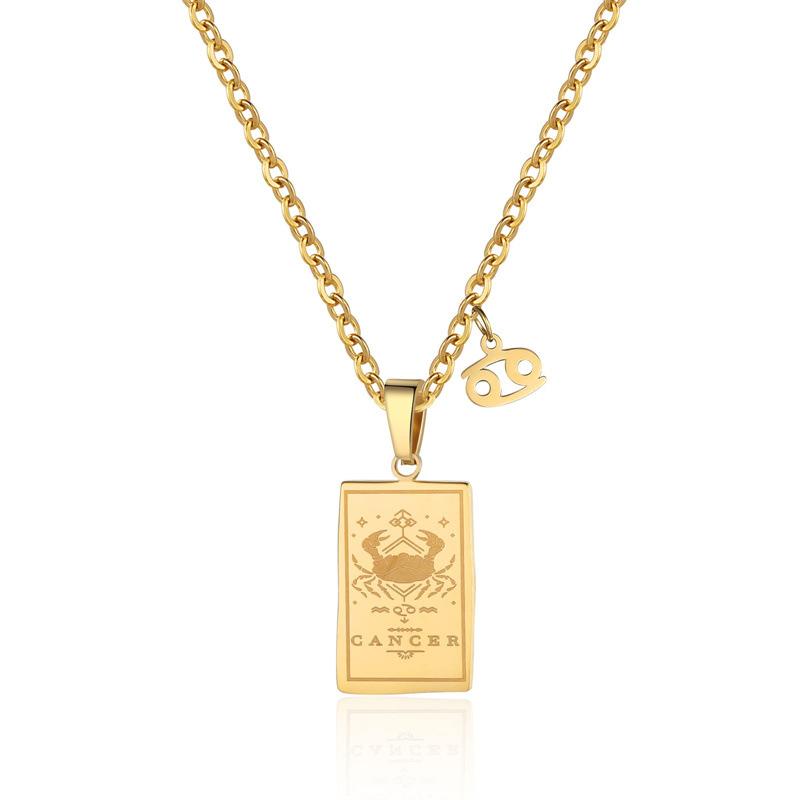 Twelve Constellations Tarot Brand Stainless Steel Necklace Stylish And Simple Titanium Steel Square Brand Retro Constellation Necklace