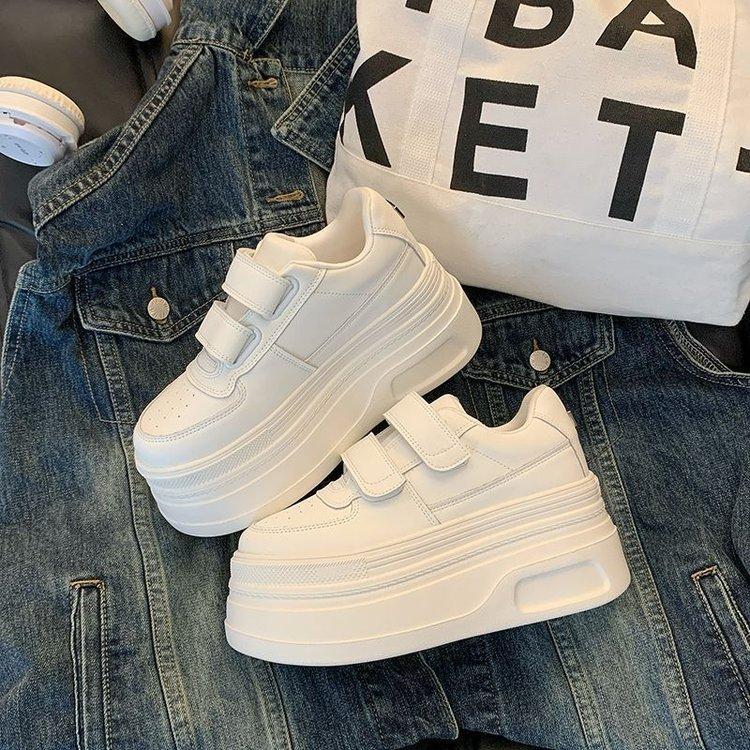 Soft Leather Thick-soled White Shoes for Women Increase Their Inner Height 2025 New Spring Women's Small People Show Their Height Casual Leather Singl