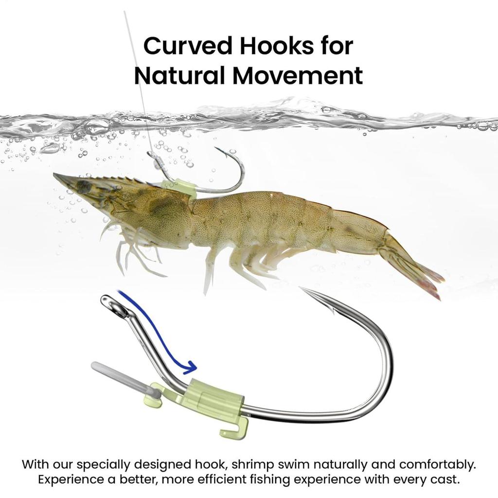 10pcs Live Shrimp Hook Luminous Bait Holder Set rbon Steel Fishing Hooks Barbed Baitholder Heavy Duty Metal Barbed Fishhook