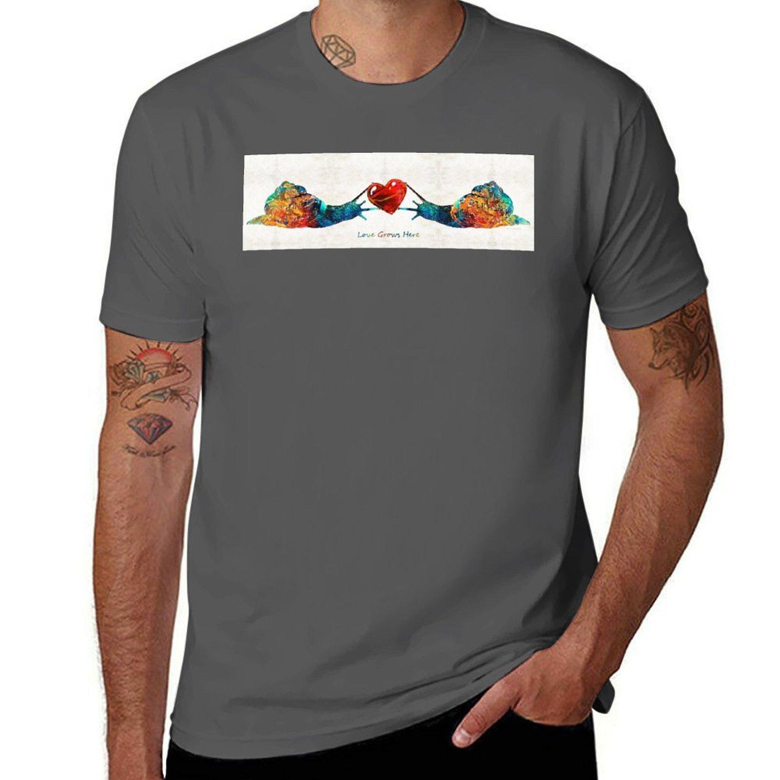

Snail Art - Love Grows Here - By Sharon Cummings T-Shirt man t shirts cotton t shirts for man graphic vintage T-Shirt 4XL
