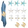 12 Pcs Ocean Series Napkin Rings Resin Starfish Conch Seahorse Napkin Holders Desktop Decoration Accessories for Restaurant Paty