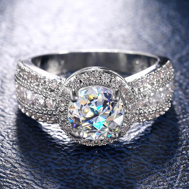 

Новое классическое свадебное обручальное кольцо, кольца вечности с круглым цирконием, роскошные ювелирные изделия, женское кольцо высокого качества серебряного цвета 9