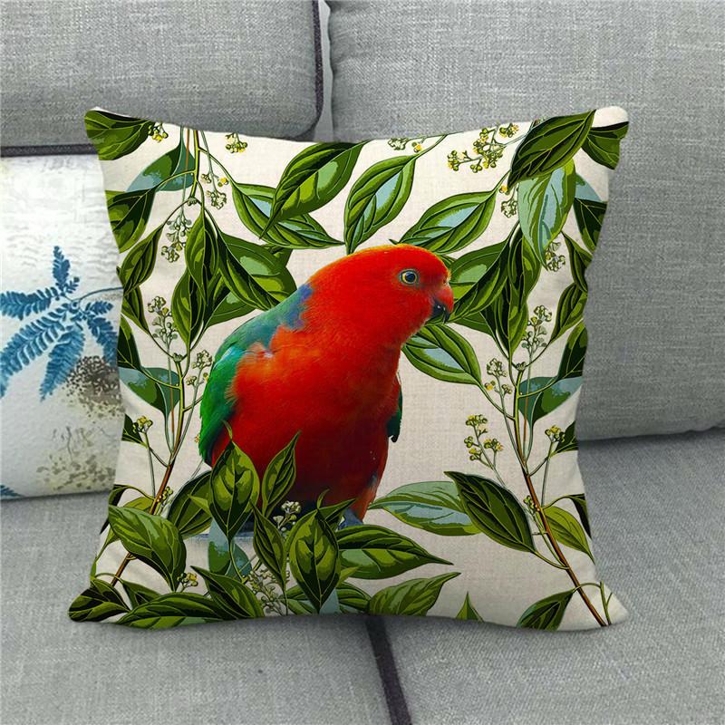 

Чехол для подушки из льна с принтом попугаев и птиц 45x45 см, декоративные наволочки для домашнего дивана, наволочка с красивым рисунком животных 40x40cm