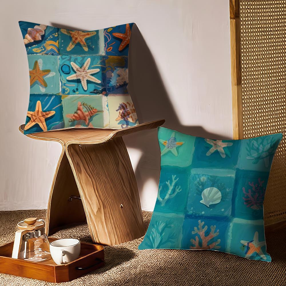 Marine Life Cushion Cover Anti-dustmite Pillowcase Invisible Zipper Silky Short Plush Sofa Cushion Cover