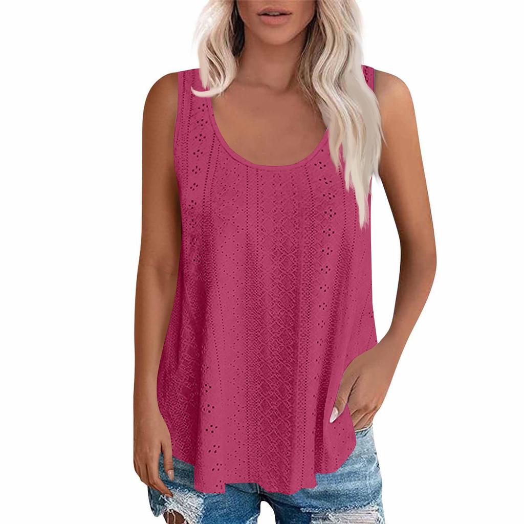 Loses, ärmelloses T-Shirt-Oberteil für Damen mit Rundhalsausschnitt