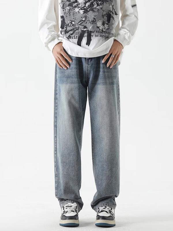 Dingfengbaoluo Men's Loose Fit High Street Straight Leg Pants