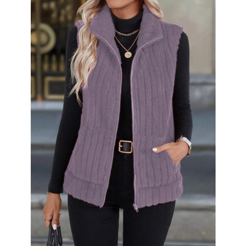 Women S Casual Turn Down Collar Zip Up Vest