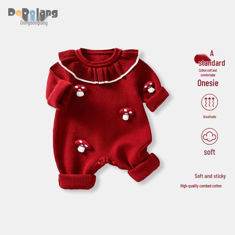 Red Romper: Autumn/Winter New Year's & First Birthday Formal Outfit for Babies
