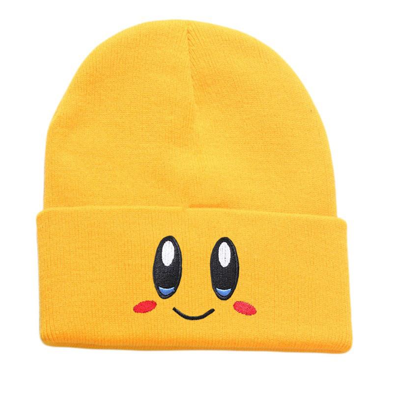 Cappello a Maglia Rosa con Viso Ricamato 3D Espressione di Kirby Carino Versatile Cappello in Filato