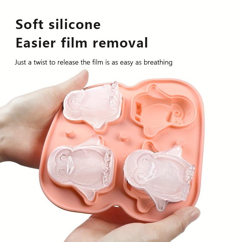 4-Cavity Penguin Silicone Ice Cube Mold, Food Grade BPA-Free with Funnel for Ice, Chocolate, Coffee, Cute Animal Ice Tray