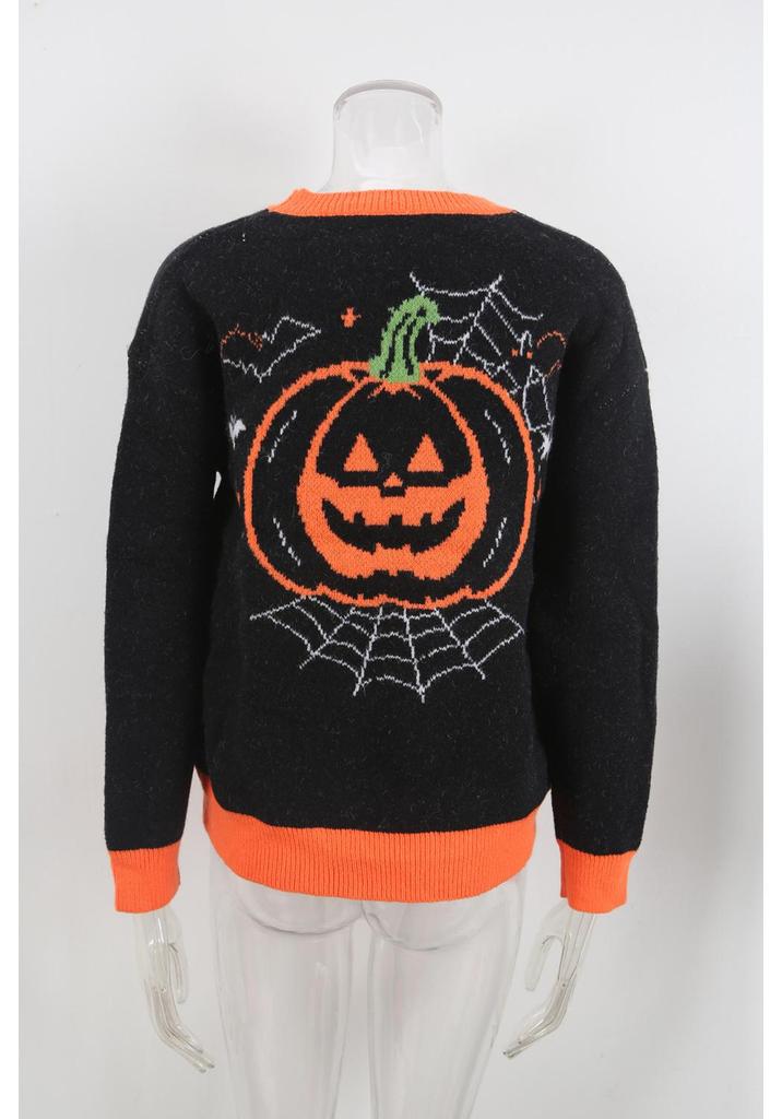 2026 Women's Plus Size Halloween Ghost Color Block Knit Pullover