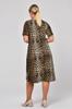 Women's Big Size Dress Short Sleeve Black Leopard Patterned Dress
