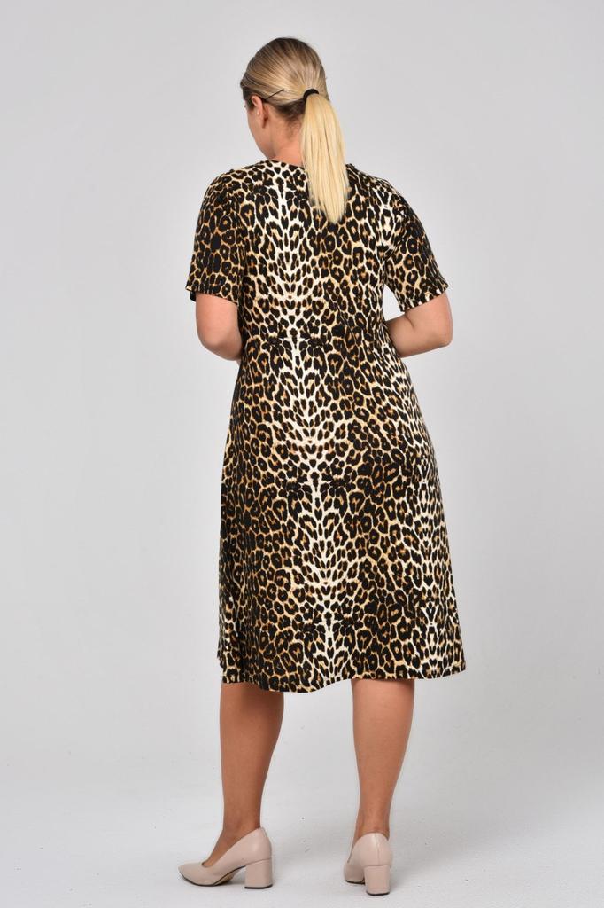 Women's Big Size Dress Short Sleeve Black Leopard Patterned Dress