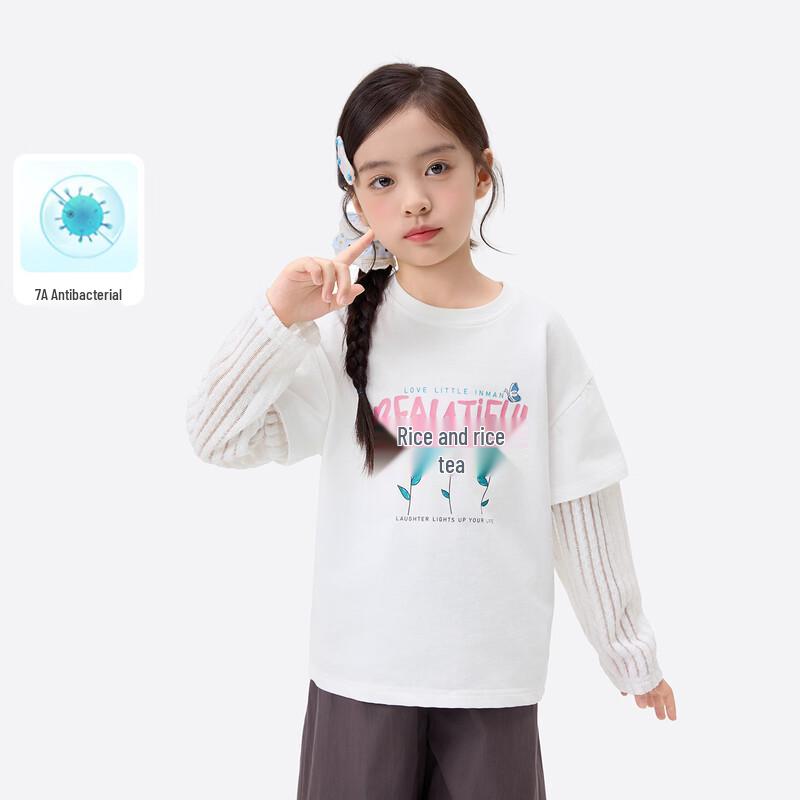 Xiaoyinman Girls  7A Antibacterial Cartoon Print Long-Sleeve T-Shirt 120