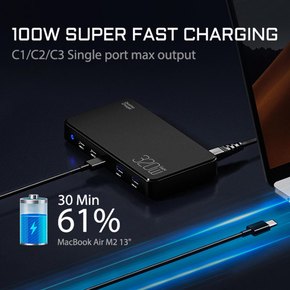 120W PD3.0 GaN USB-C Charger Station for Cellphones, 5-port Fast Charging Hub, Smart Multiple Adapter Device for Iphone Ect