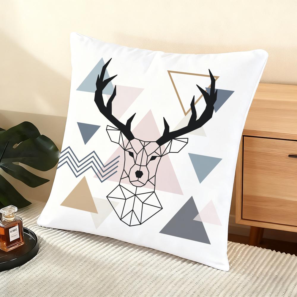 Modern Nordic Style Deer Head Cushion Cover Soft Short Plush Pillow Cover Smooth Cozy Texture Aesthetic Cushion Case Home Decor